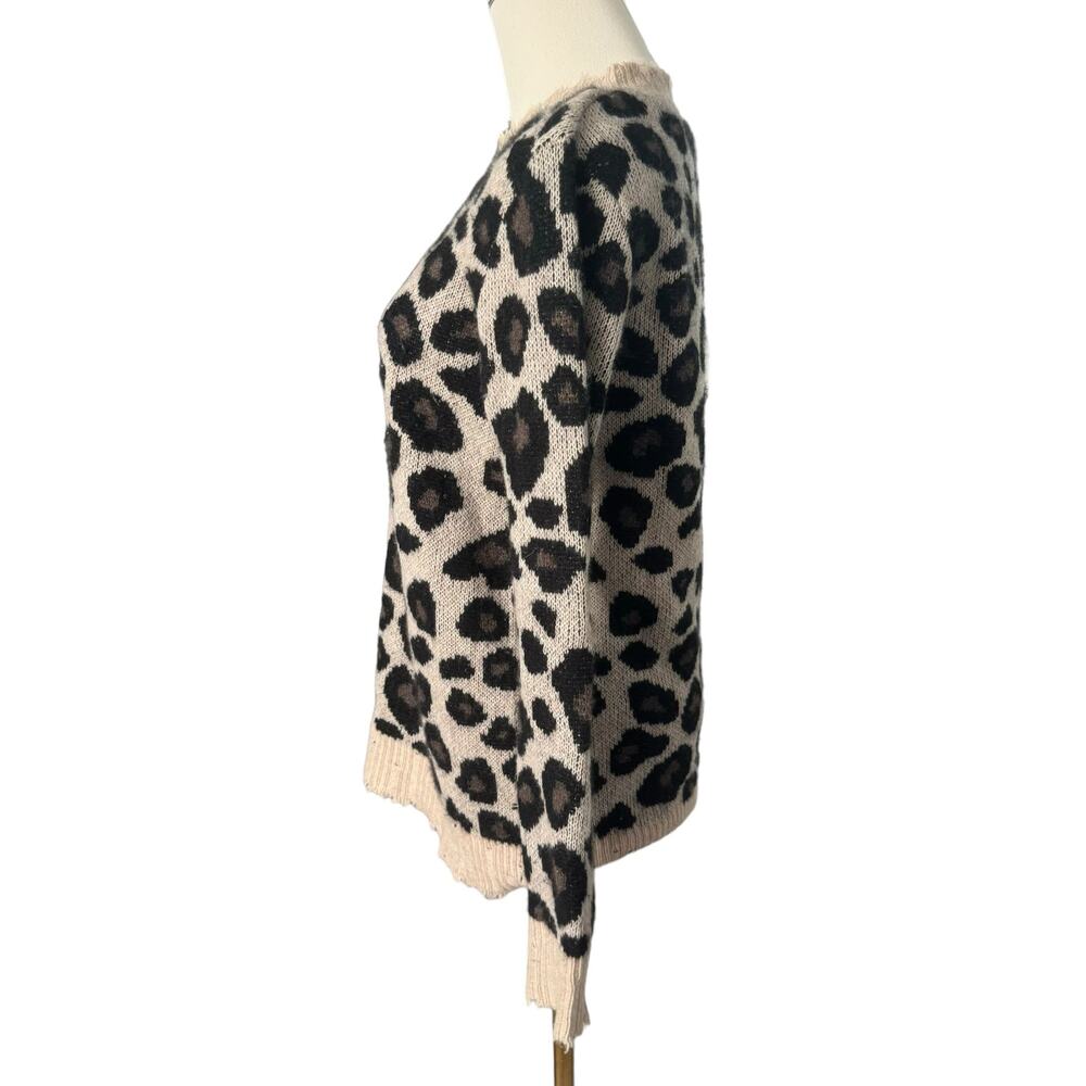 Aqua Distressed Leopard Print 100% Cashmere Sweater Edgy Animal Grunge 80s Small - Picture 5 of 12